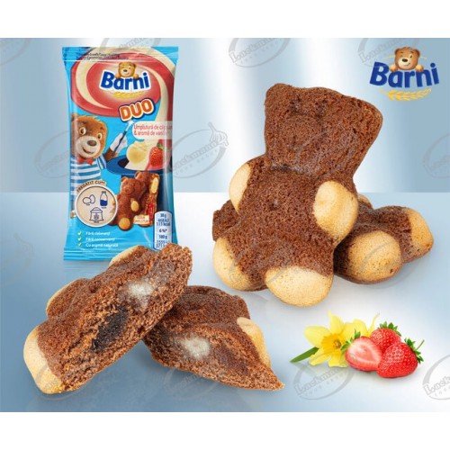Пирожное с начинкой, со вкусом клубники и с ванильным вкусом "Barni"