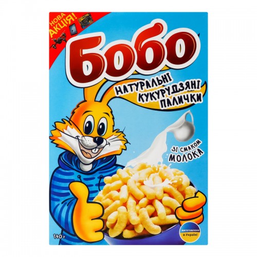 ПАЛОЧКИ КУКУРУЗНЫЕ СО ВКУСОМ МОЛОКА "БОБО", 140Г