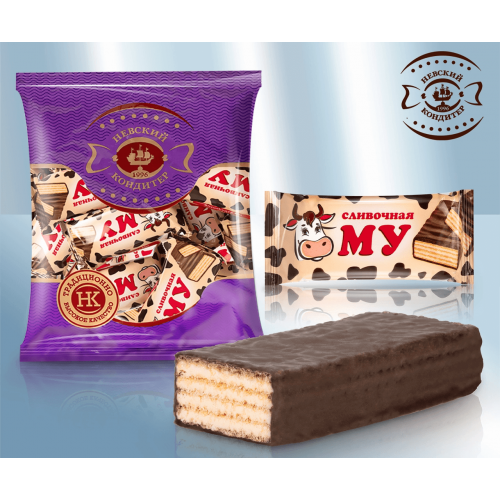 Конфеты вафельные "Сливочная Му" с кремовой начинкой, в глазури, 300г
