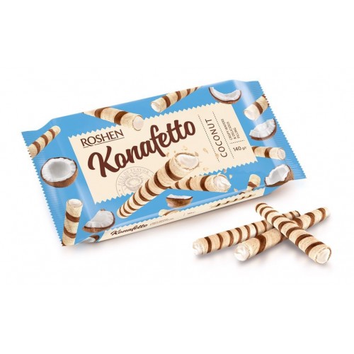 ТРУБОЧКИ ВАФЕЛЬНЫЕ С КОКОСОВОЙ НАЧИНКОЙ "KONAFETTO" ROSHEN, 140Г