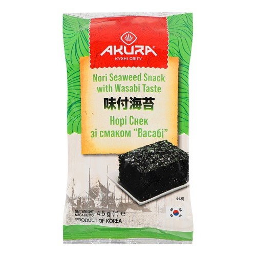 Нори снек со вкусом васаби "AKURA", 4,5 г