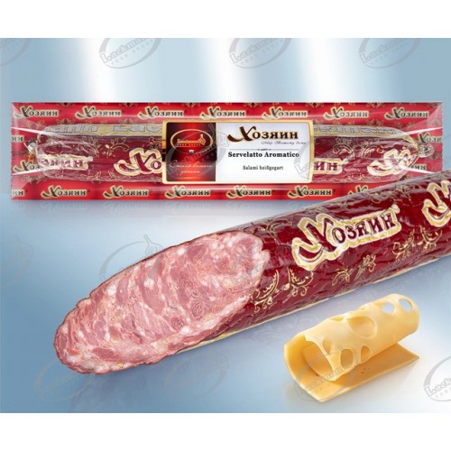 Салями "Servelatto Aromatico", горячего копчения, из свинины и говядины с сыром, 350г