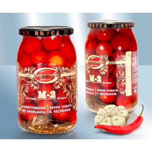 Помидоры черри М-2, с чесночком, 880ml, (чистый вес 430г)